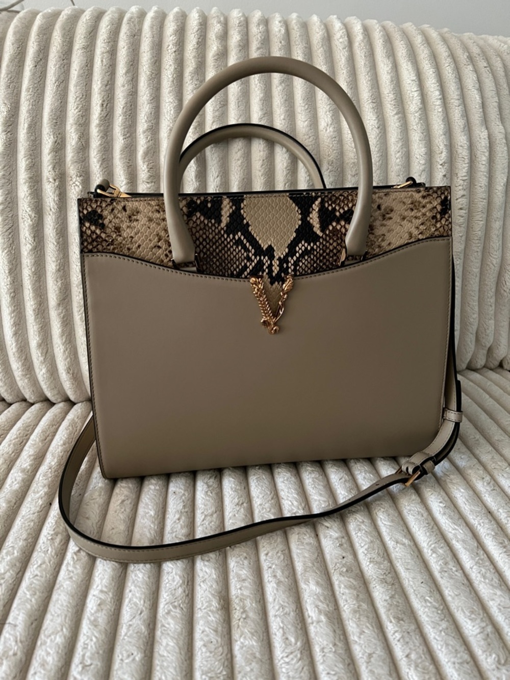 Versace large Virtus top handle leather snakeskin shoulder bag NEW